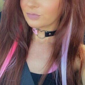 🆕 Pink Black Leather Heart Choker Collar Necklace Goth Punk Rave Party Festival